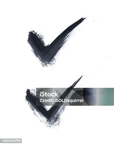 istock OK mark, truth symbol painted with black paint on white background - spontaneous movement give natural uneven unique brush strokes - abstract vector illustration isolated on sheet of paper 1454214793