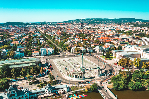 Aerial view of Hero's square in Budapest