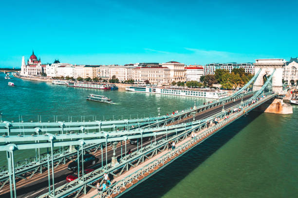 Aerial view of Budapest with Danube river