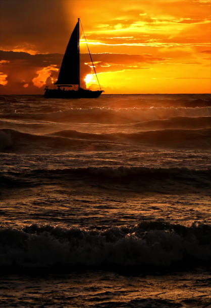 Orange color seascape during sunset in SiestaKey, Sarasota, Florida
