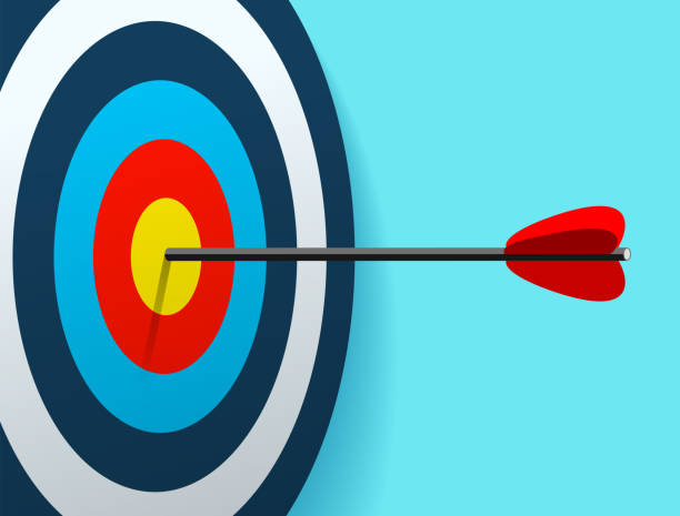 istock Target icon in 3d flat style on color background. Arrow in the center aim. Vector design element for you business projects 1454219849