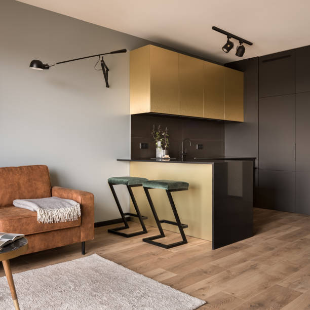 istock Small kitchen open to living room 1454223329