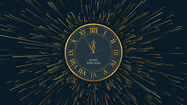 illustrazioni stock, clip art, cartoni animati e icone di tendenza di capodanno 2023 sfondo con orologio in oro, orologio. illustrazione vettoriale astratta - watch gold blurred motion time