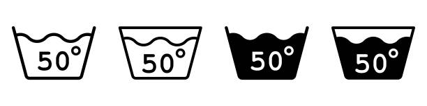 Degrees of water. Wash at a temperature not exceeding 50 degrees. Wash icon. Degrees of water. Wash at a temperature not exceeding 50 degrees. Isolated wash icon. Vector illustration. 11313 stock illustrations