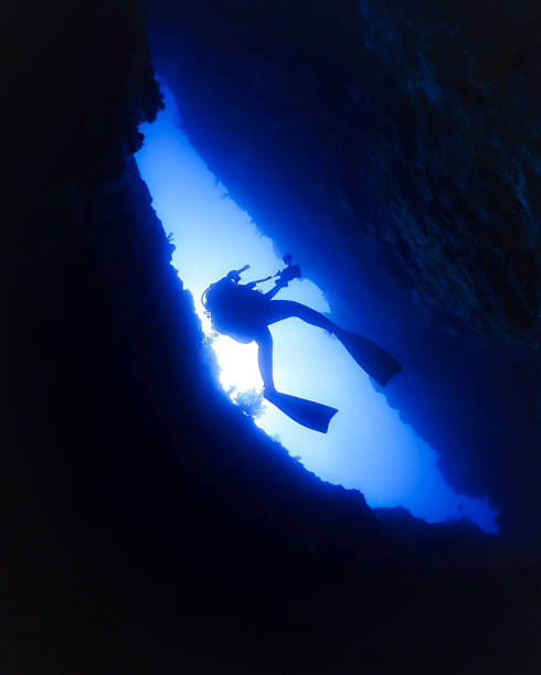 istock Explore to find a way out of an underwater cave. 1454225924