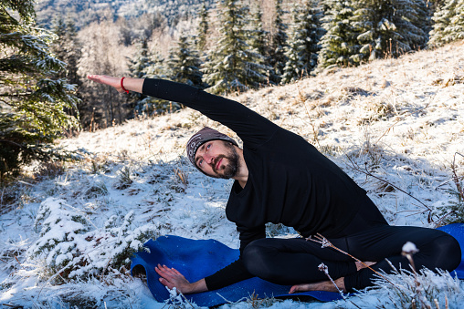 Motivation yoga on the mountain hills