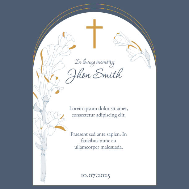 青、白、黄色の花のイラストを持つ葬儀カードテンプレート - cross border点のイラスト素材／クリップアート素材／マンガ素材／アイコン素材