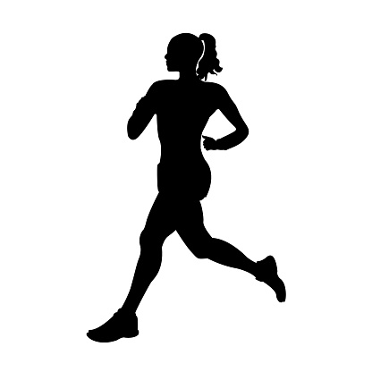Silhouette of a running man. Running sprint girl. Marathon for speed. Athlete. Athletics. Kind of sport