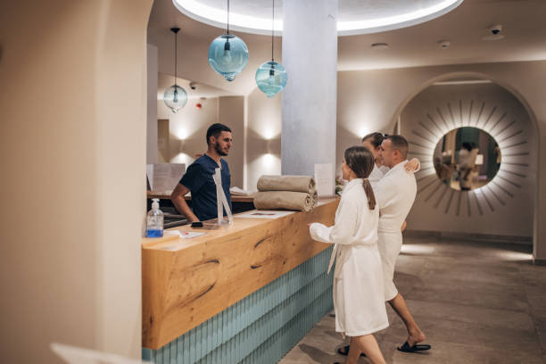 istock Family in hotel spa 1454230445