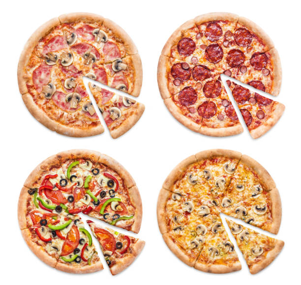 istock Collection of pizza on white 1454230581
