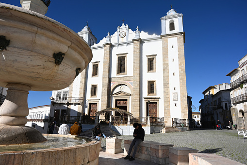 Evora, Portugal - January 04 : Tourists and locals seen enjoying the streets and cafes in Rome. Évora, the main city of Portugals Alentejo, has been named the European Capital of Culture 2027.