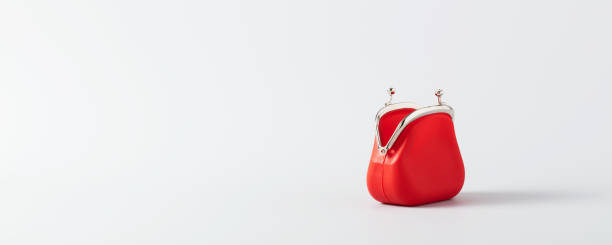 istock Open Red Coin Purse on blue background with copy space 1454231576