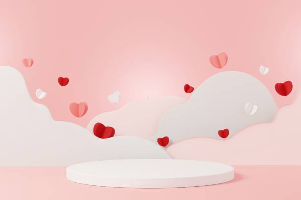 Happy Valentine's Day. Minimal sweet love scene with display podium for mock up and product brand presentation. Pink Pedestal stand. Cute lovely heart background. Love day's design style. 3D render. feliz día de san valentín. escena de amor dulce mínima con podio de exhibición para maqueta y presentación de la marca del producto. soporte de pedestal rosa. lindo fondo de corazón encantador. el estilo de diseño de love day. renderizado 3d.