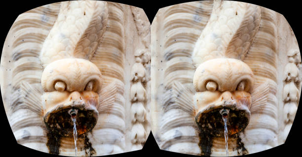 Close up of a stone snake water spout.