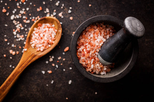 istock Pink himalayan salt in mortar. 1454237974