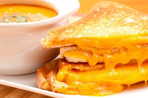 grilled cheese sandwiches and tomato chickpea soup