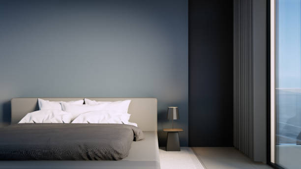 istock luxury black bedroom sea view - 3D rendering 1454240723