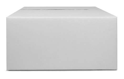 White box isolated on a white background.  Good for product shots.  Carton, container.