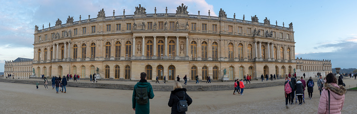 Panoramic image of Exterior atrium for the facade of the Palace of Versailles France