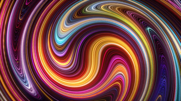 istock 3d render, abstract background with curvy colorful lines. Modern wallpaper 1454243545