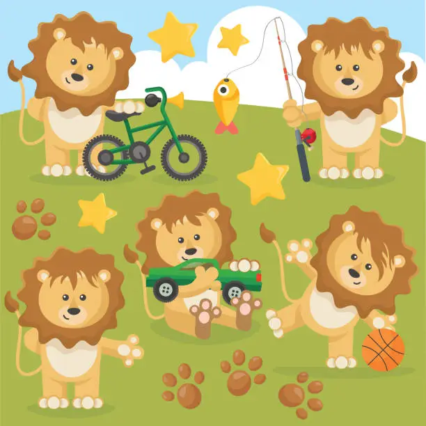 Vector illustration of Lion cubs playing