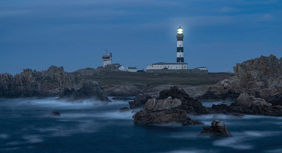 Lighthouse Creach Island of Ouessant at night