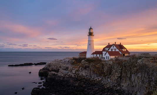 Portland Head Lighthouse at sunset in Maine