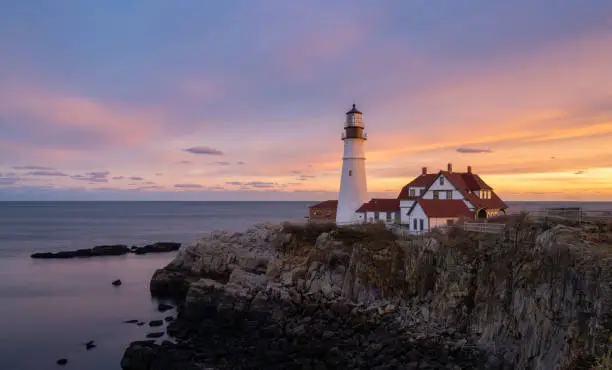 Photo of Portland Head Lighthouse at sunset