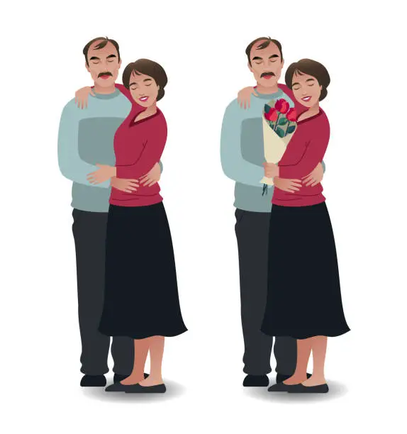 Vector illustration of Senior couple embrace
