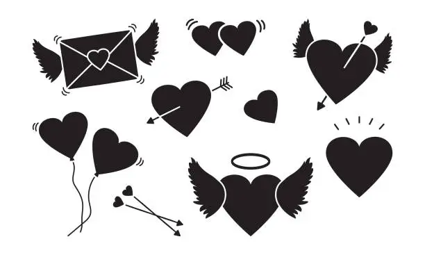 Vector illustration of Valentines day vector icon. Love symbol set. Black romance elements. Holiday illustration