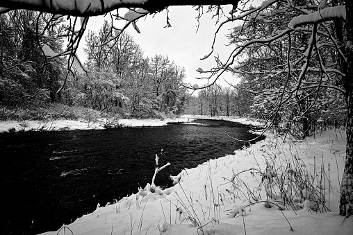 View of a river after snowfall