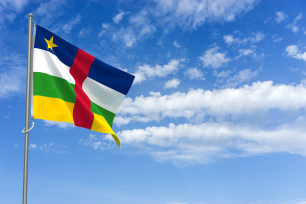 istock Central African Republic Flag Over Blue Sky Background. 3D Illustration 1454252594