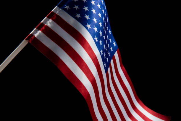 istock The USA flag is developing in the wind against a dark background. Isolate 1454254963