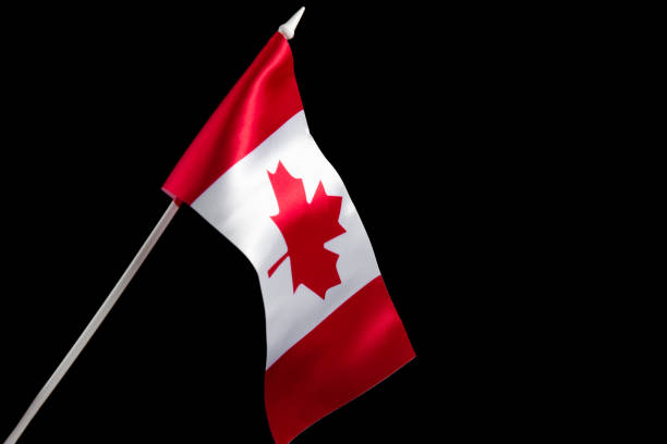 Close up studio shot of real Canadian flag