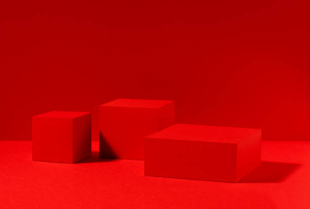 istock Red scene, red stage for product presentation made with cube shapes. Studio photography. 1454257575