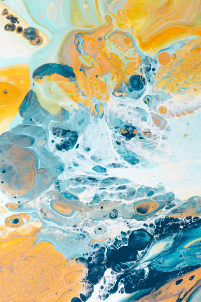 istock Acrylic Pour Abstract Art - Orange, Teal, Blue, Green, White 1454258618