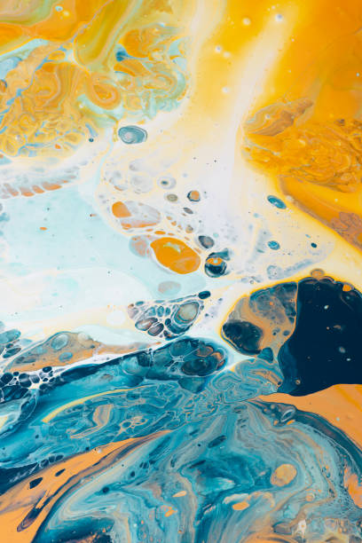 istock Acrylic Pour Abstract Art - Orange, Teal, Blue, Green, White 1454258696