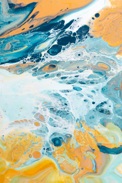 istock Acrylic Pour Abstract Art - Orange, Teal, Blue, Green, White 1454258955