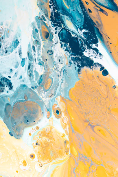 istock Acrylic Pour Abstract Art - Orange, Teal, Blue, Green, White 1454259971