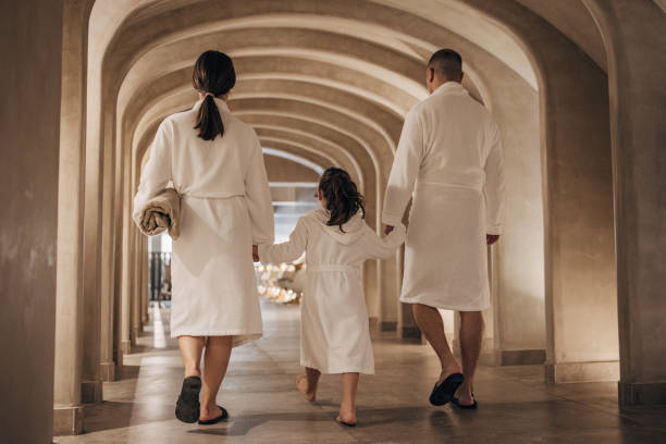 Family in luxury hotel stock photo