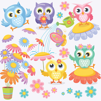 Spring baby owls vector art