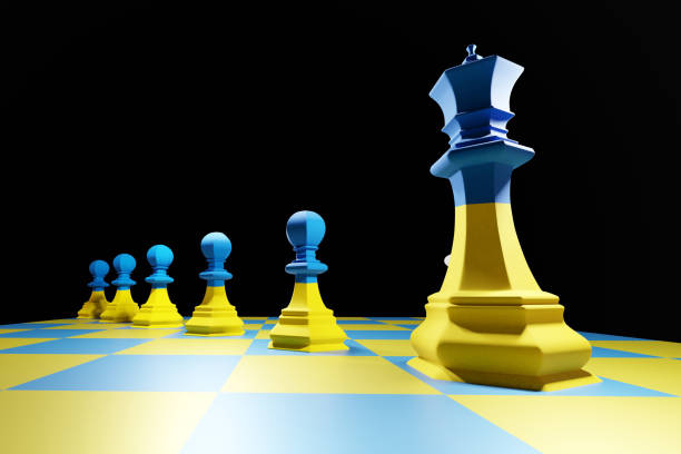 istock Chess pieces with Ukrainian flag colors 1454267618