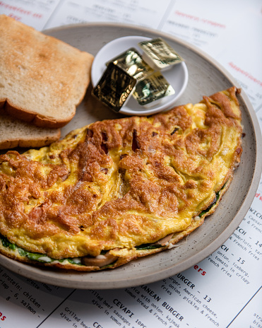 Omelette stuffed with spinach and cheese, food photography (Click for more)