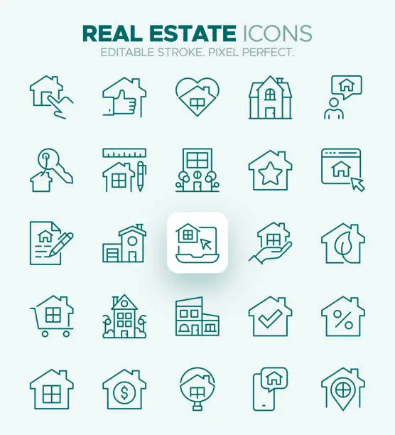 Vector illustration of Real Estate Icons - Property, Housing, Investment and Renting Symbols