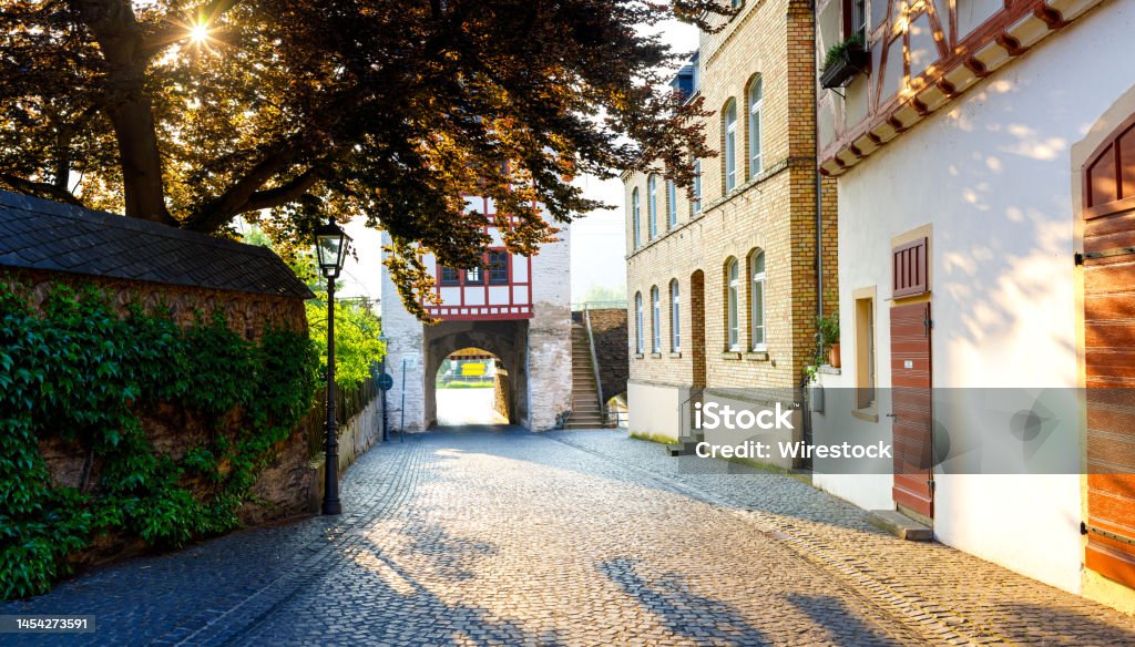 Street in an old historic town in Germany in A street in an old historic town in Germany in Alley Stock Photo