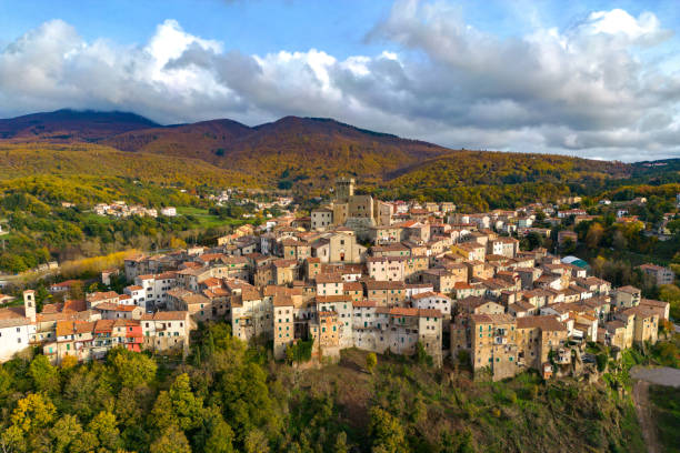 istock Arcidosso, Italian medieval town from drone 1454275276