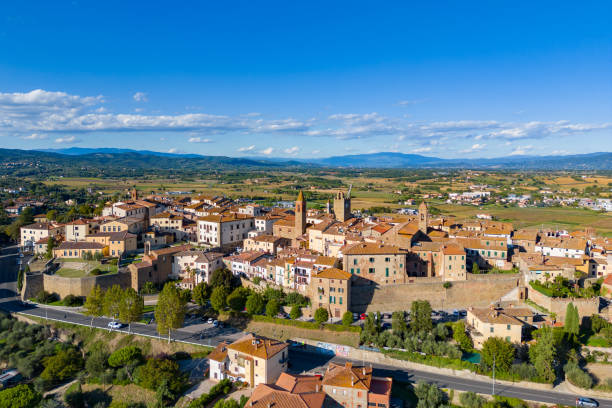 istock Monte San Savino, Italian medieval town from drone 1454276354