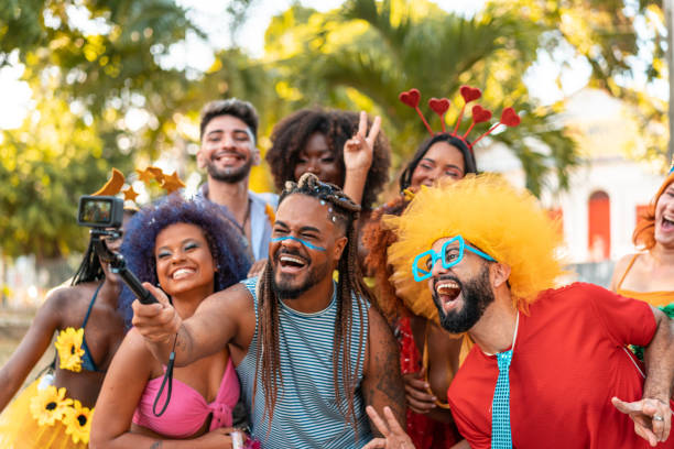 istock Group of people vlogging at brazilian Carnaval 1454277910