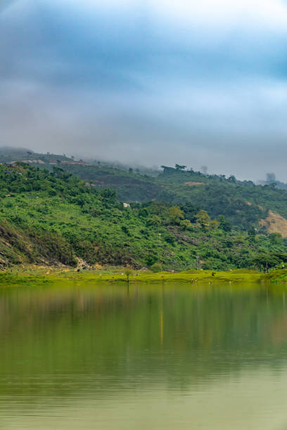 Natural landscape with lake and mountains, Selective Focus