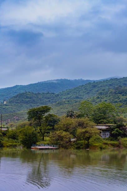 Natural landscape with lake and mountains at Niladri Lake Sunamganj Sylhet Bangladesh